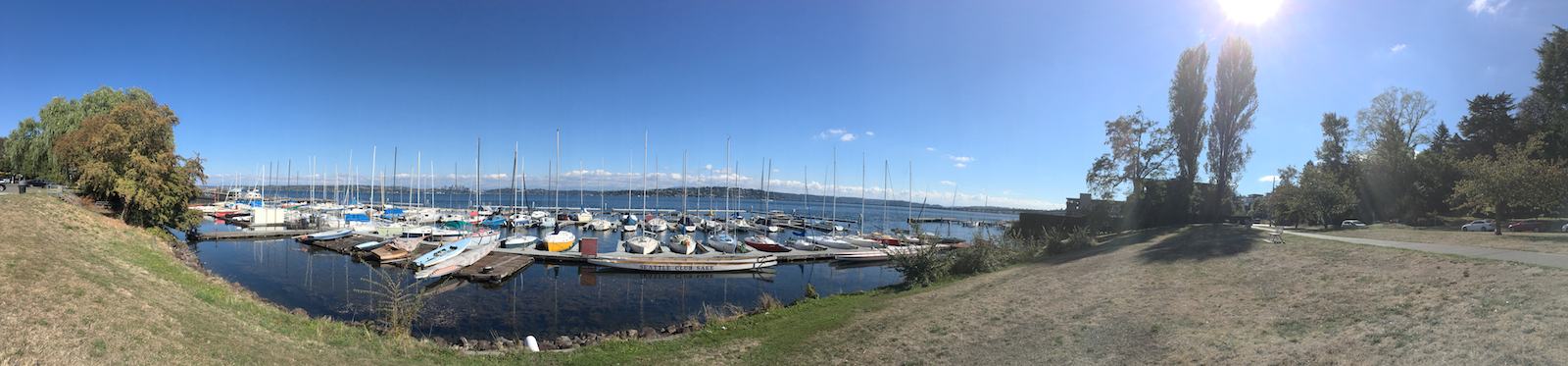 Leschi Marina south moorage seen from the
                        shore, panoramic view