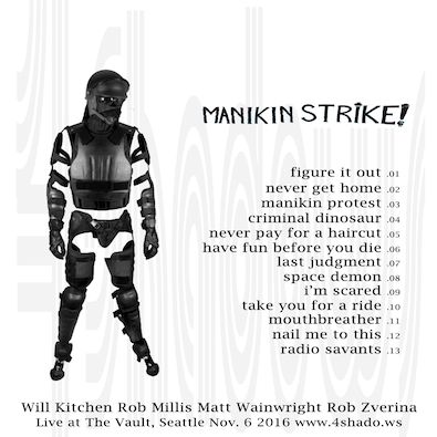 4Shadows - Manikin Strike! back cover with
                      tracklist (see it at 4shadows.bandcamp.com)