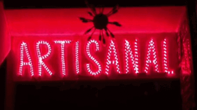 ARTisANAL
                                custom LED sign, animated so the IS
                                changes color at times matching, other
                                times contrasting the ART--ANAL