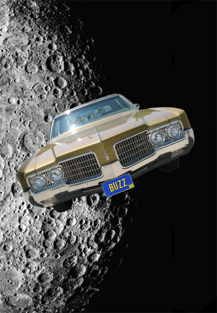 BUZZ book cover -
                                a '69 Oldsmobile head-on floating in
                                front of full moon